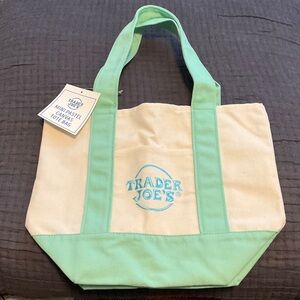 Trader Joe’s Mint Green and Blue Logo Mini Canvas Tote Bag